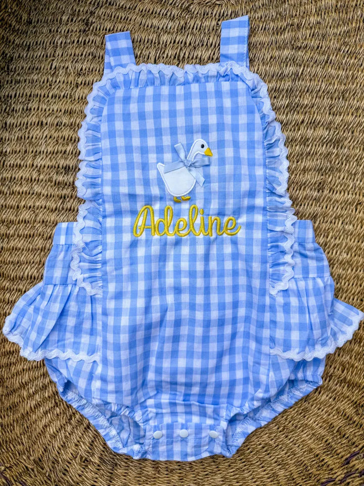 Goose + Name Gingham Romper - Girls Personalized Outfit