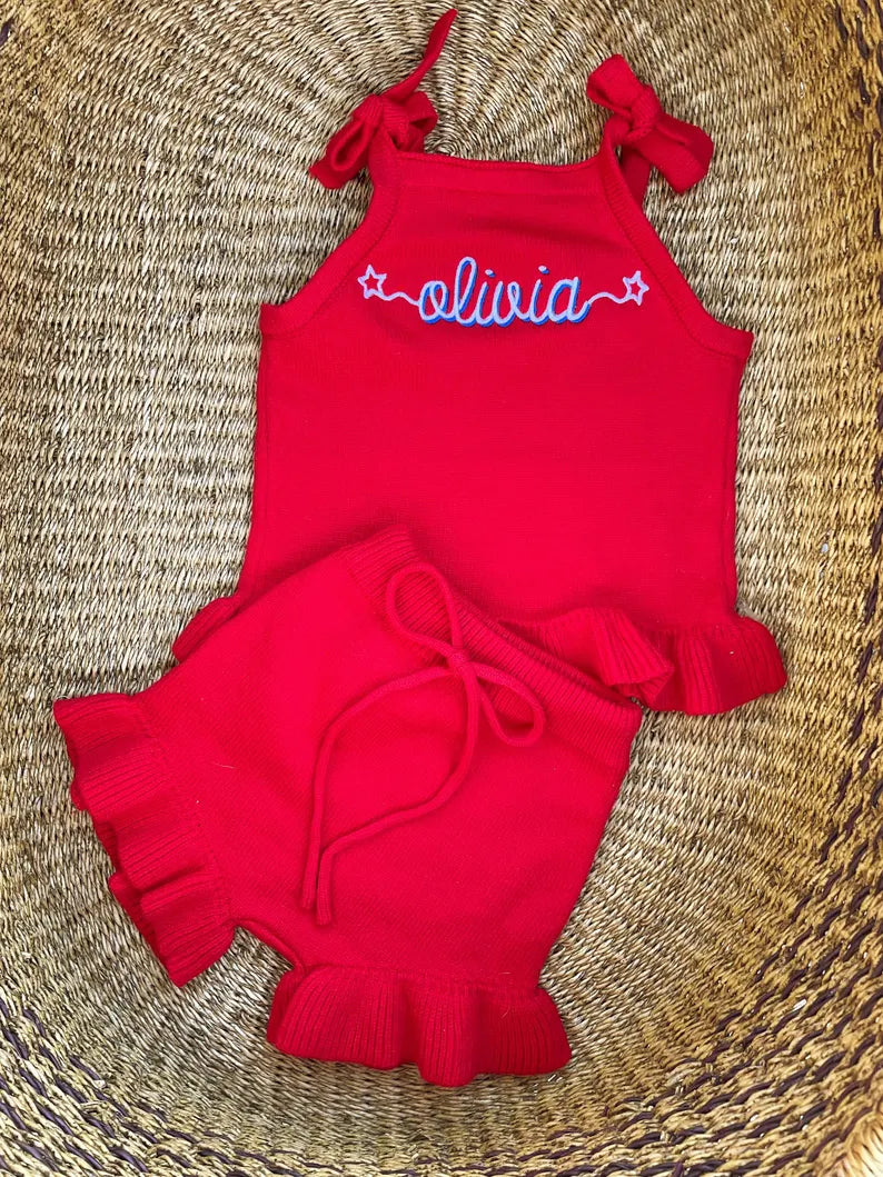 Custom Patriotic Knit Set - Girls Fourth of July Outfit