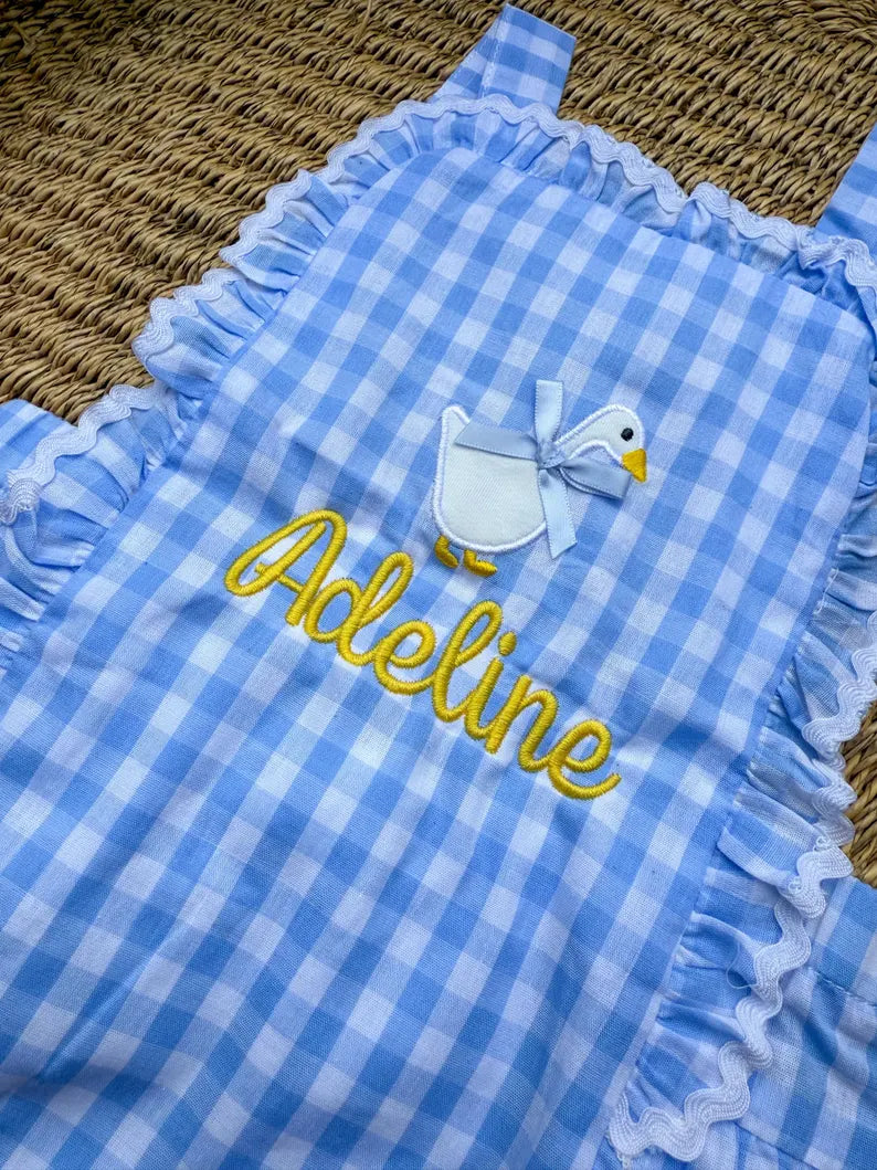 Goose + Name Gingham Romper - Girls Personalized Outfit