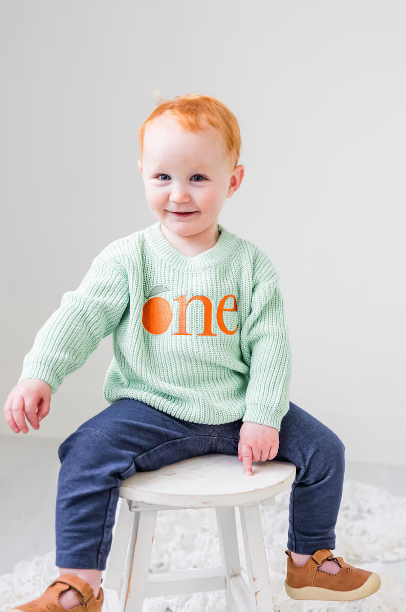 Custom Orange ONE Sweater - Kids First Birthday Outift