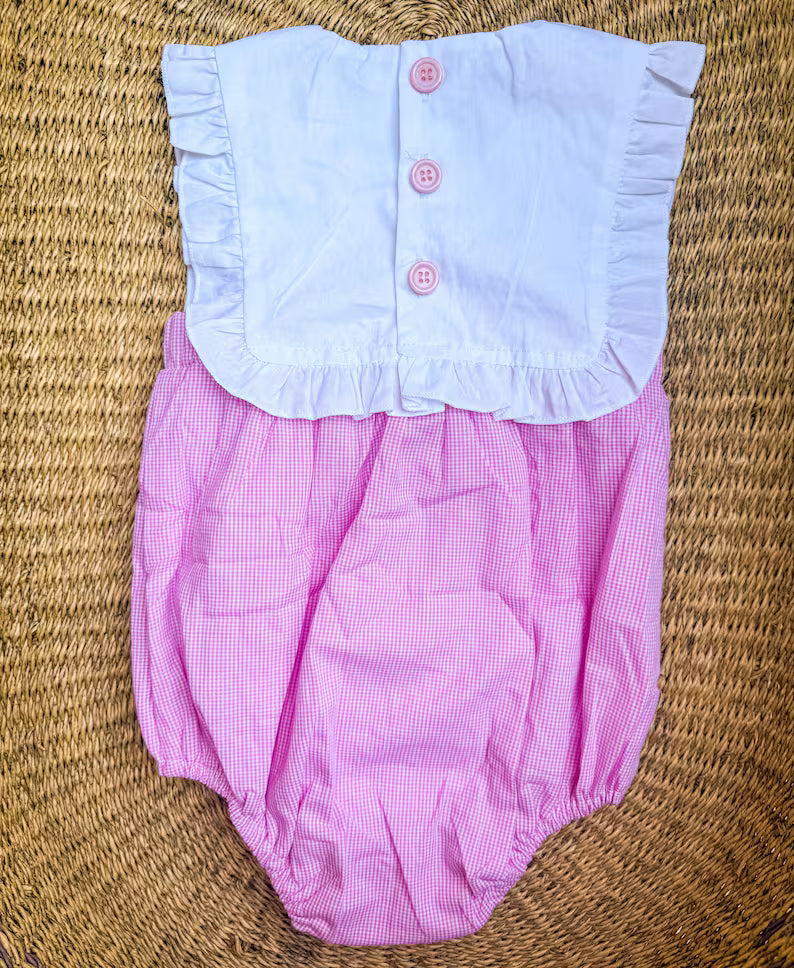 Cake "Birthday Girl" Pink Gingham Romper - Girls First Birthday Outfit
