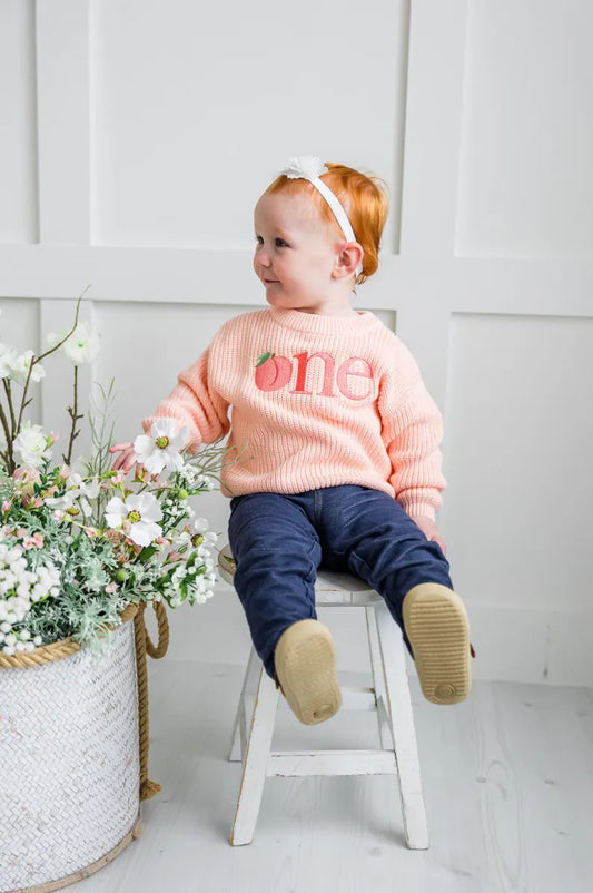 Custom Peach ONE Sweater - Girls First Birthday Outfit