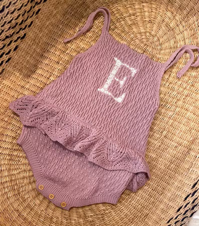 Floral Monogram Knit Romper – Girls Personalized Outfit