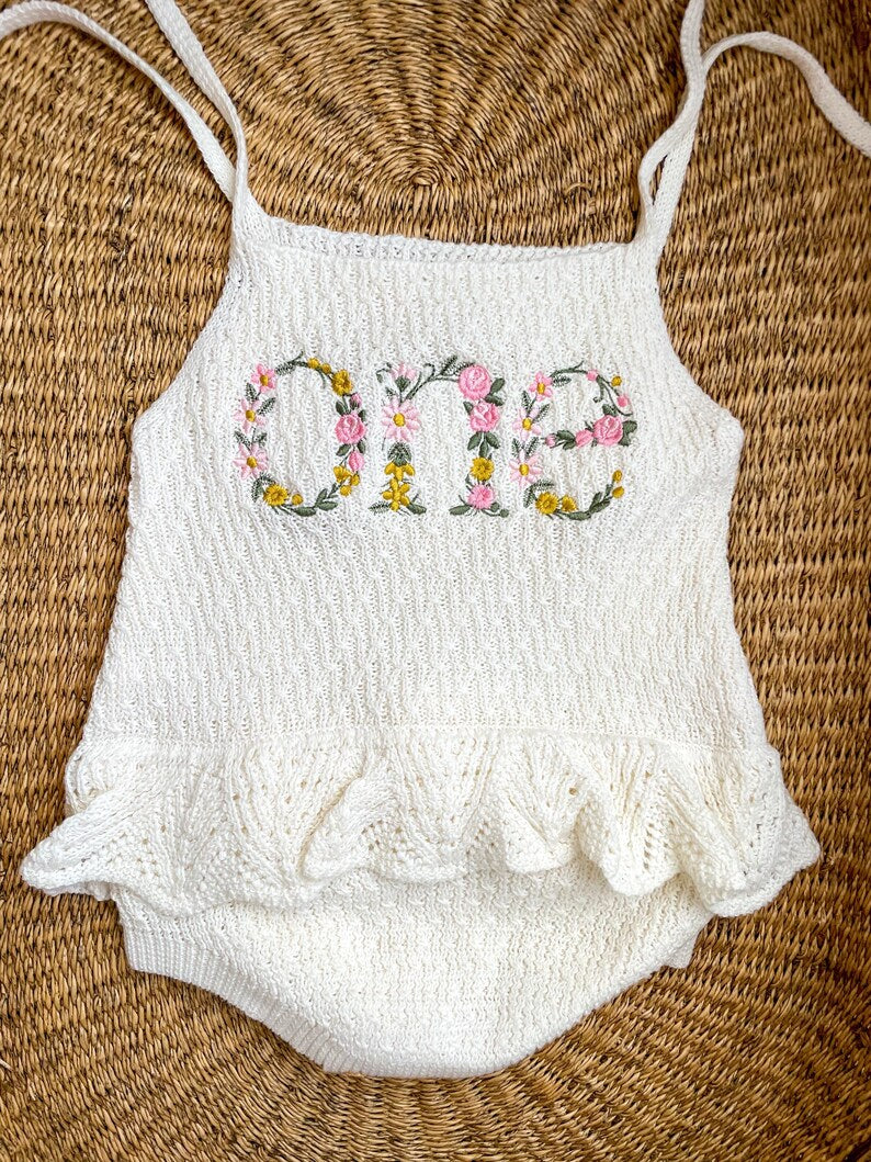 Custom Floral Monogram Knit Romper – Girls Personalized Outfit