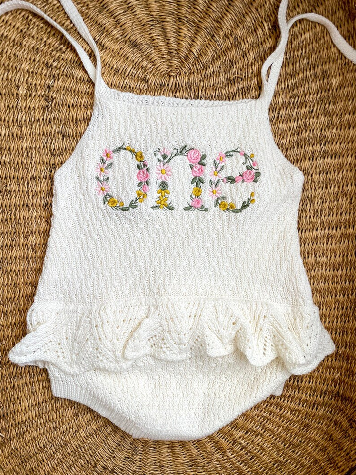 Floral Monogram Knit Romper – Girls Personalized Outfit