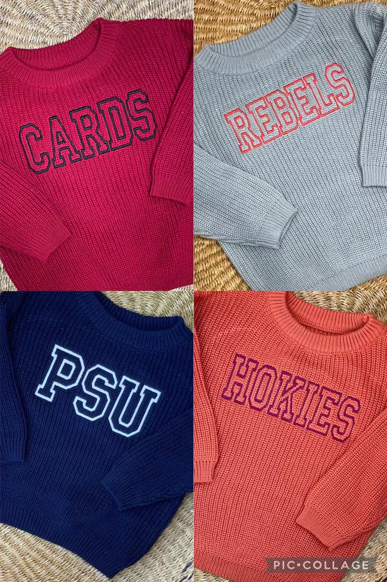 Custom Varsity Team Name Sweater - Kids Game Day Outfit