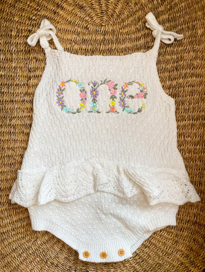 Floral Monogram Knit Romper – Girls Personalized Outfit