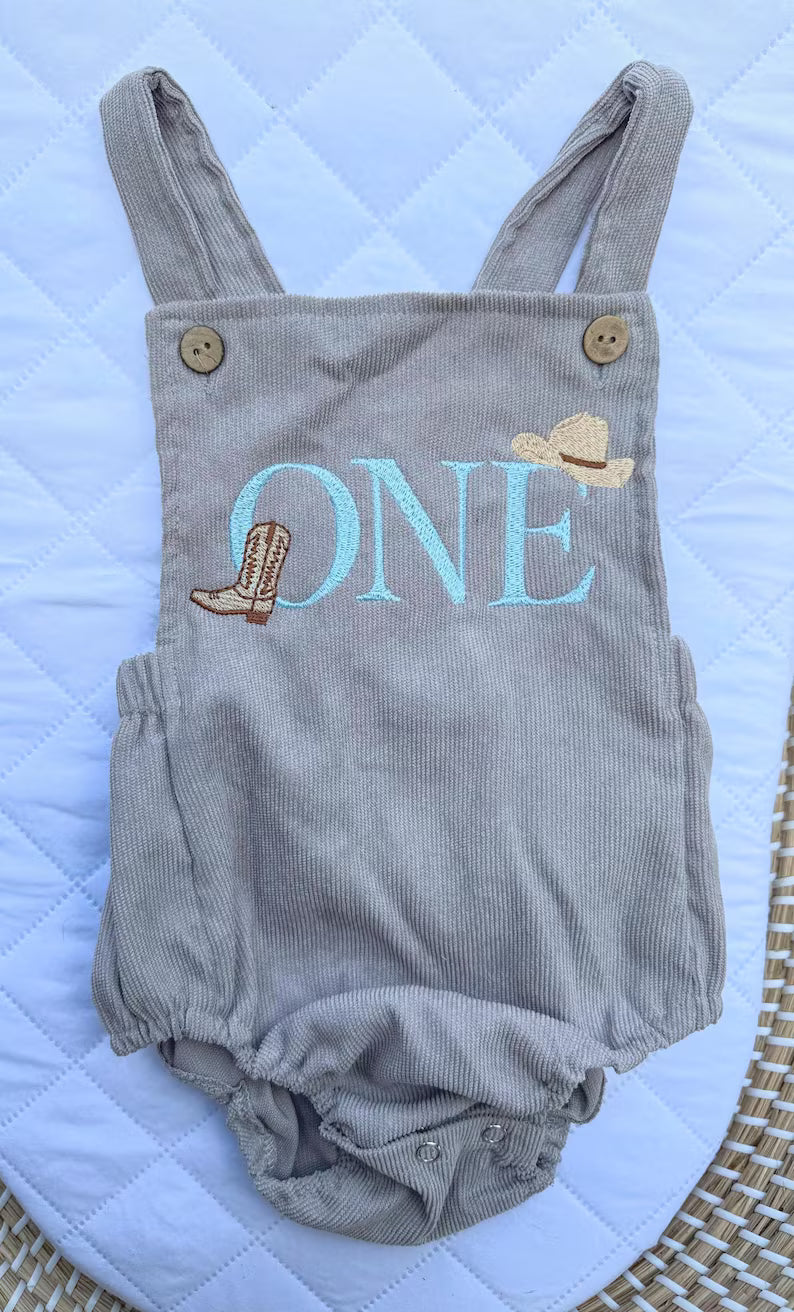 Custom Western ONE Corduroy Romper - Kids First Birthday Outfit