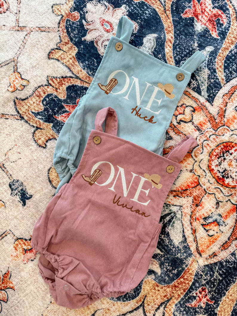 Custom Western ONE Corduroy Romper - Kids First Birthday Outfit