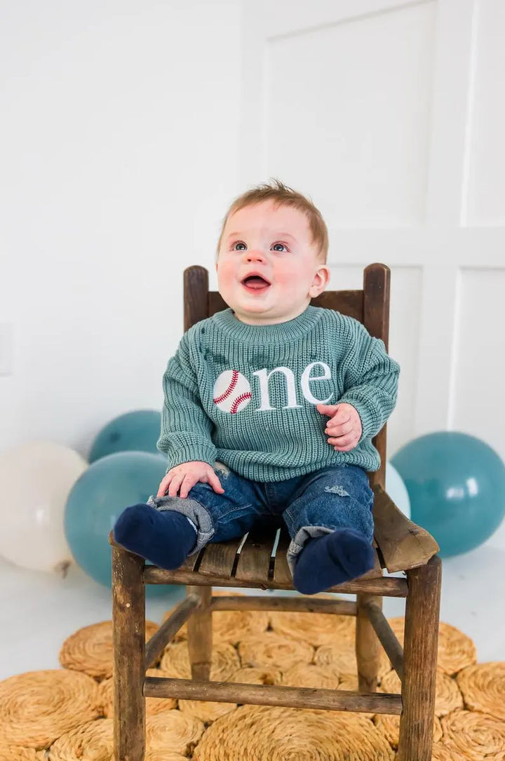 Baseball ONE Sweater - First Birthday Outfit