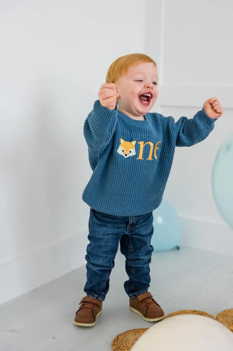 Custom Fox ONE Sweater - First Birthday Outfit