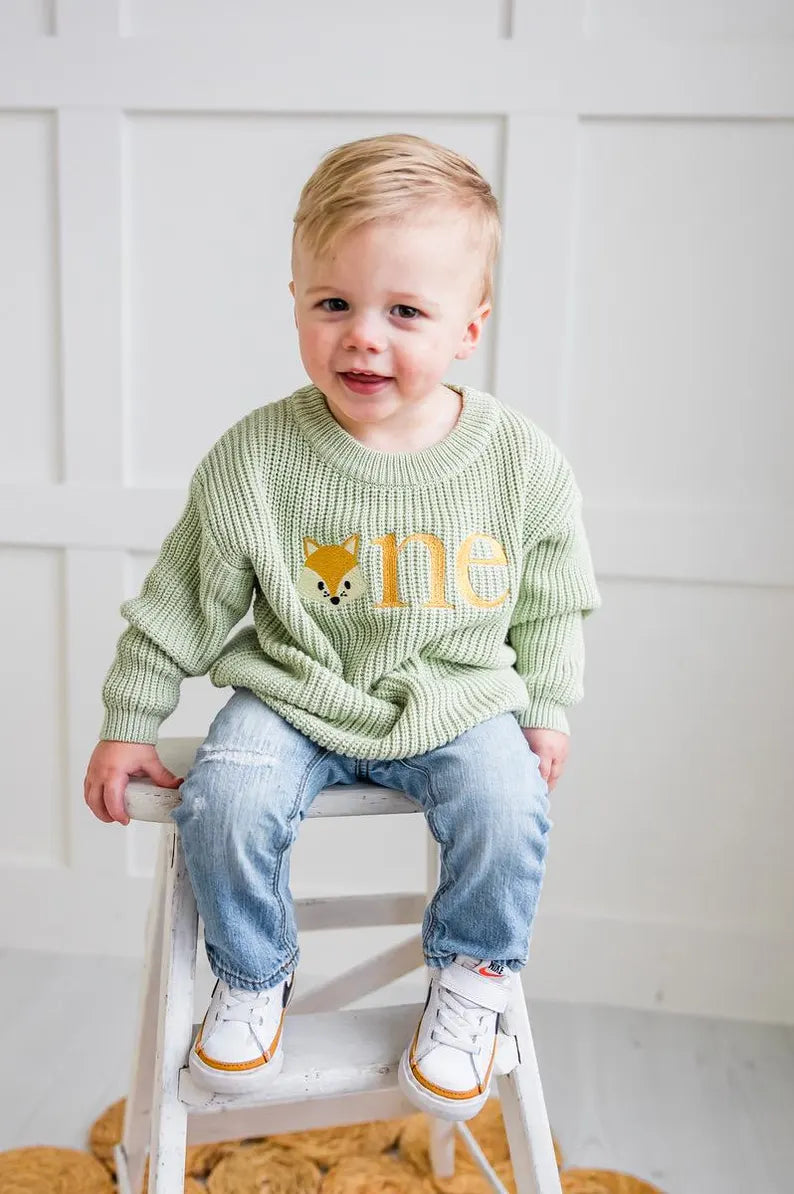 Custom Fox ONE Sweater - First Birthday Outfit