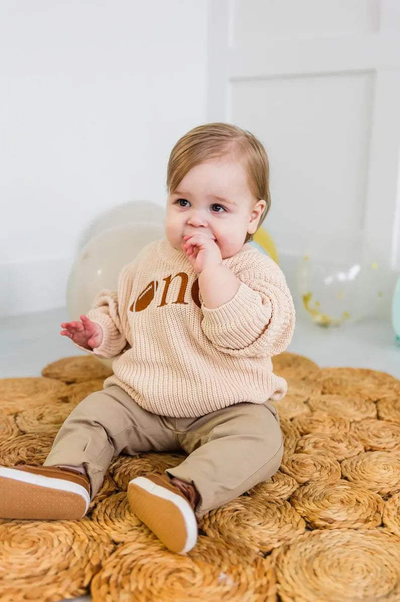 Custom Football ONE Sweater - First Birthday Outfit