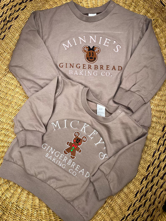 Custom Minnie and Mickey Gingerbread Baking Co. Sweatshirt - Kids Christmas Outfit