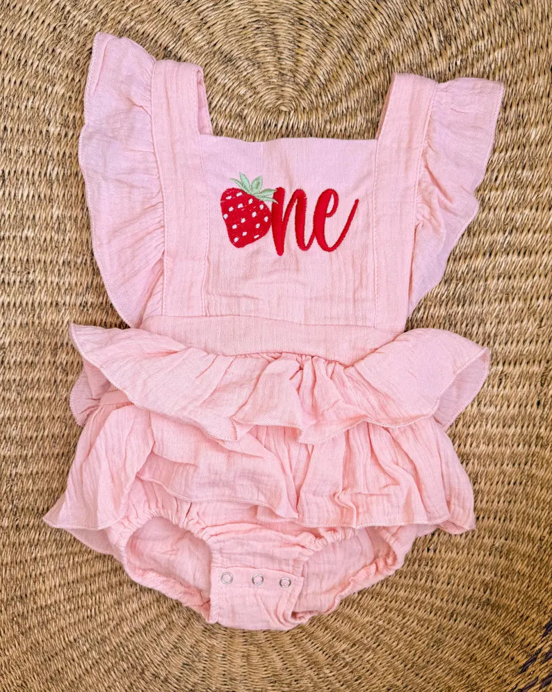 Custom Strawberry ONE Romper - Girls First Birthday Romper