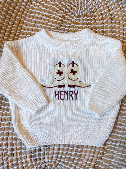 Custom Texas A&M Aggies Cowboy Boots Sweater - Kids Game Day Outfit