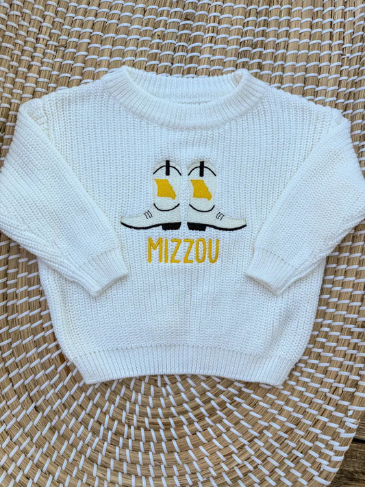 Custom Missouri Mizzou Cowboy Boots Sweater - Kids Game Day Outfit