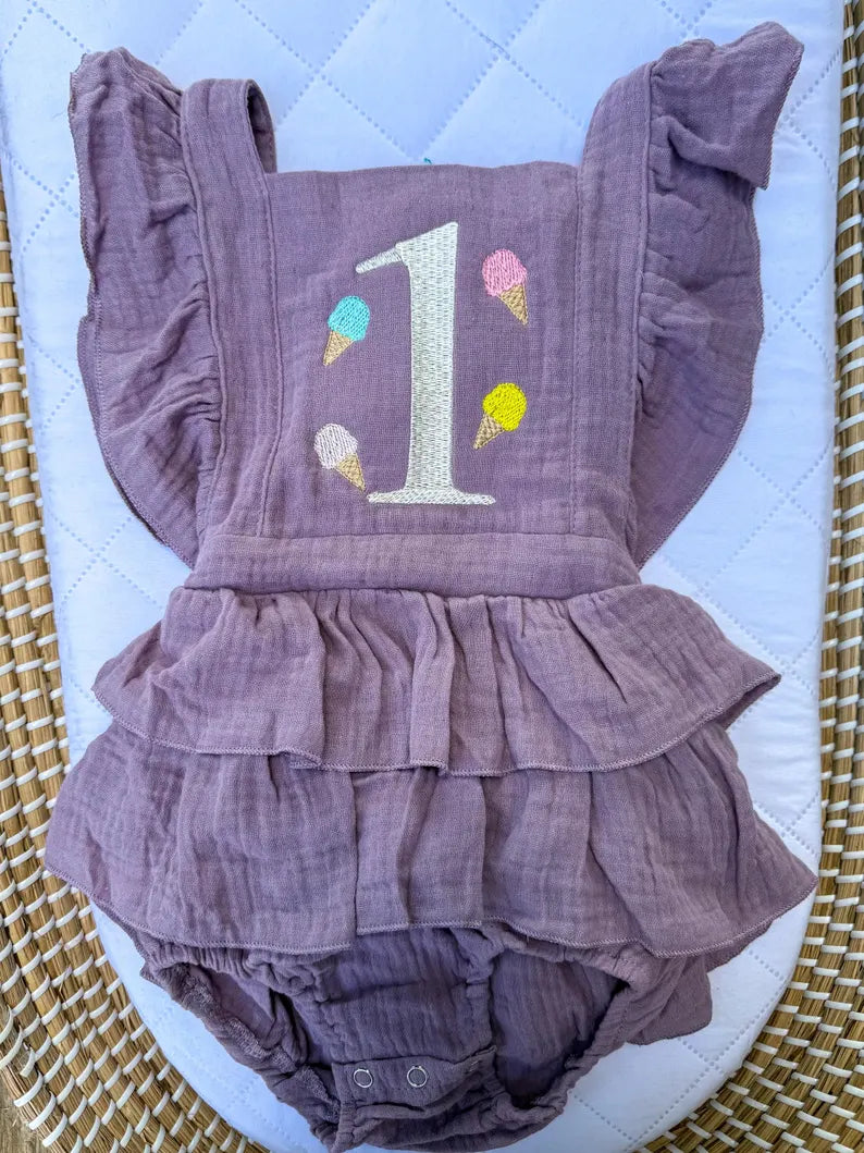 Custom Ice Cream One Romper - Girls First Birthday Romper
