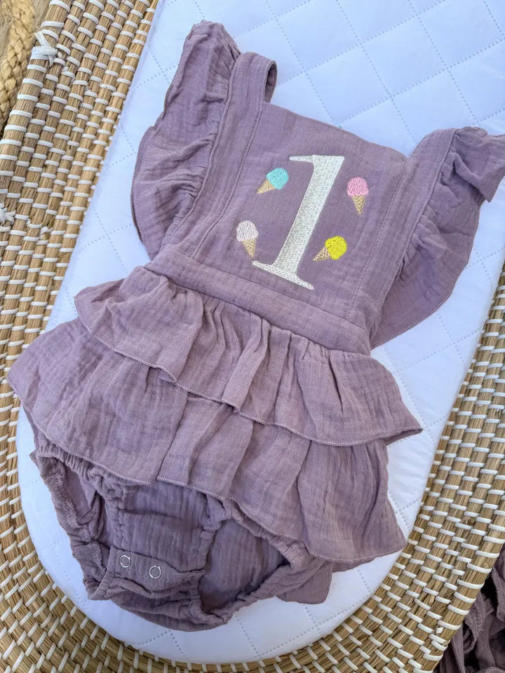 Ice Cream One Romper - Girls First Birthday Romper