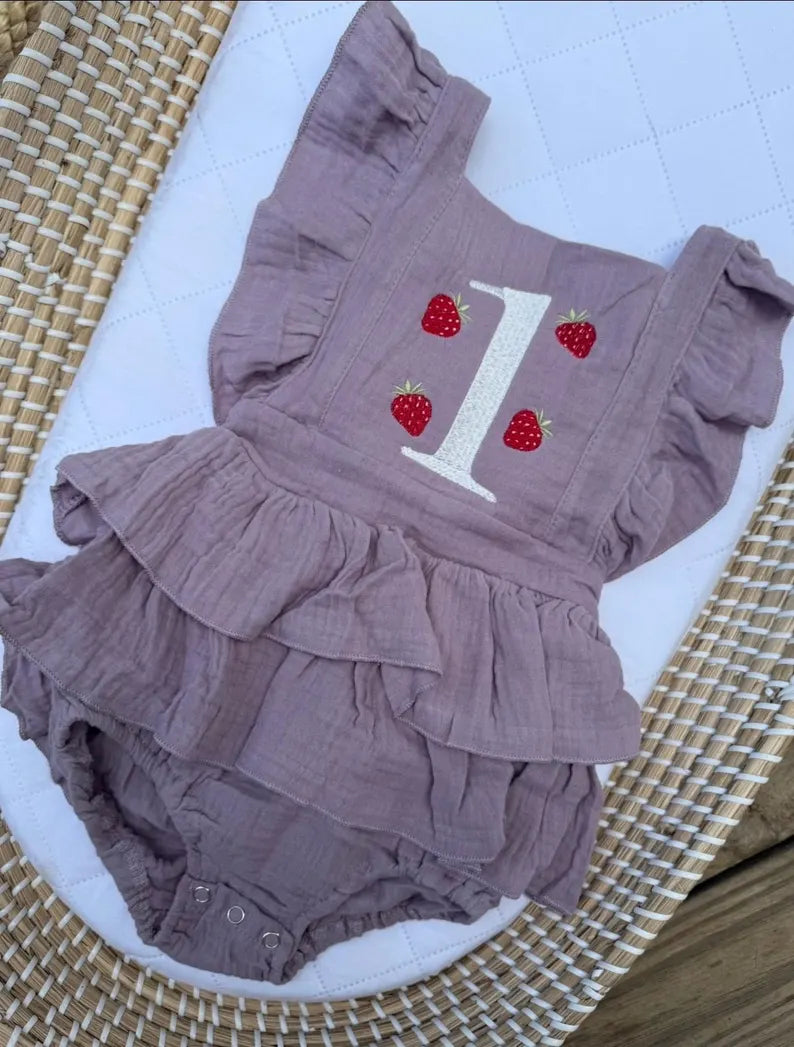 Custom Berry First Strawberry Romper - Girls First Birthday Outfit