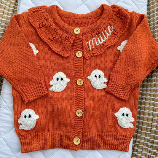 Custom Halloween Ghost Cardigan - Girls Personalized Outfit