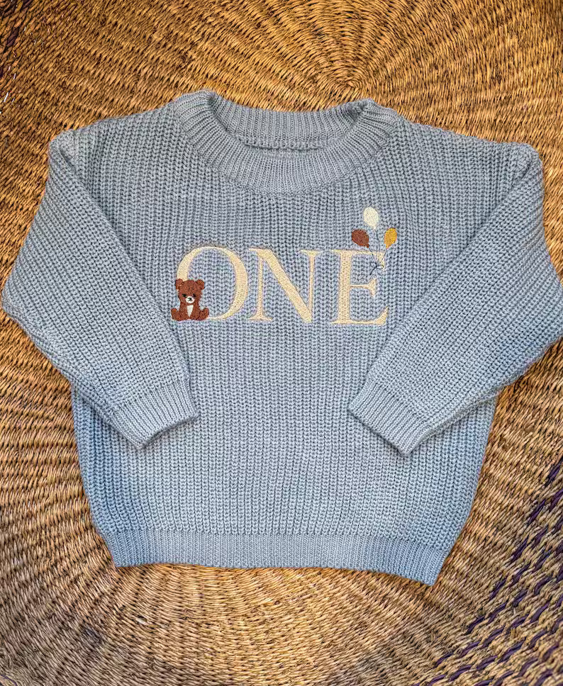 Custom Beary First ONE Sweater - Kids First Birthday Outfit