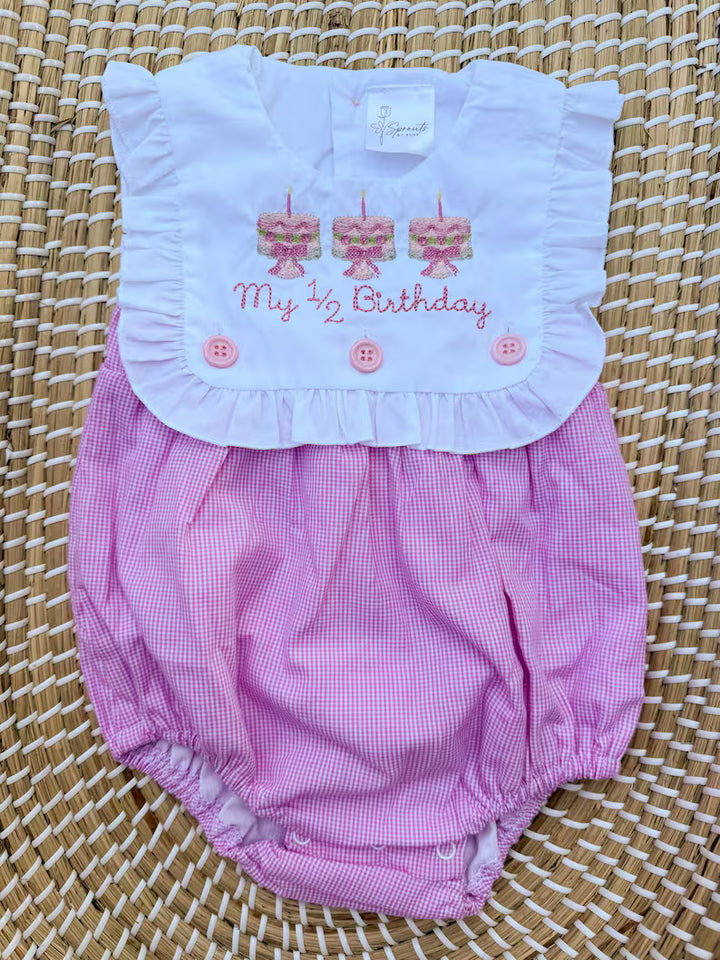 1/2 Birthday Pink Gingham Romper - Girls Birthday Outfit