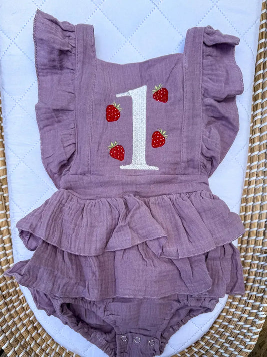 Custom Berry First Strawberry Romper - Girls First Birthday Outfit