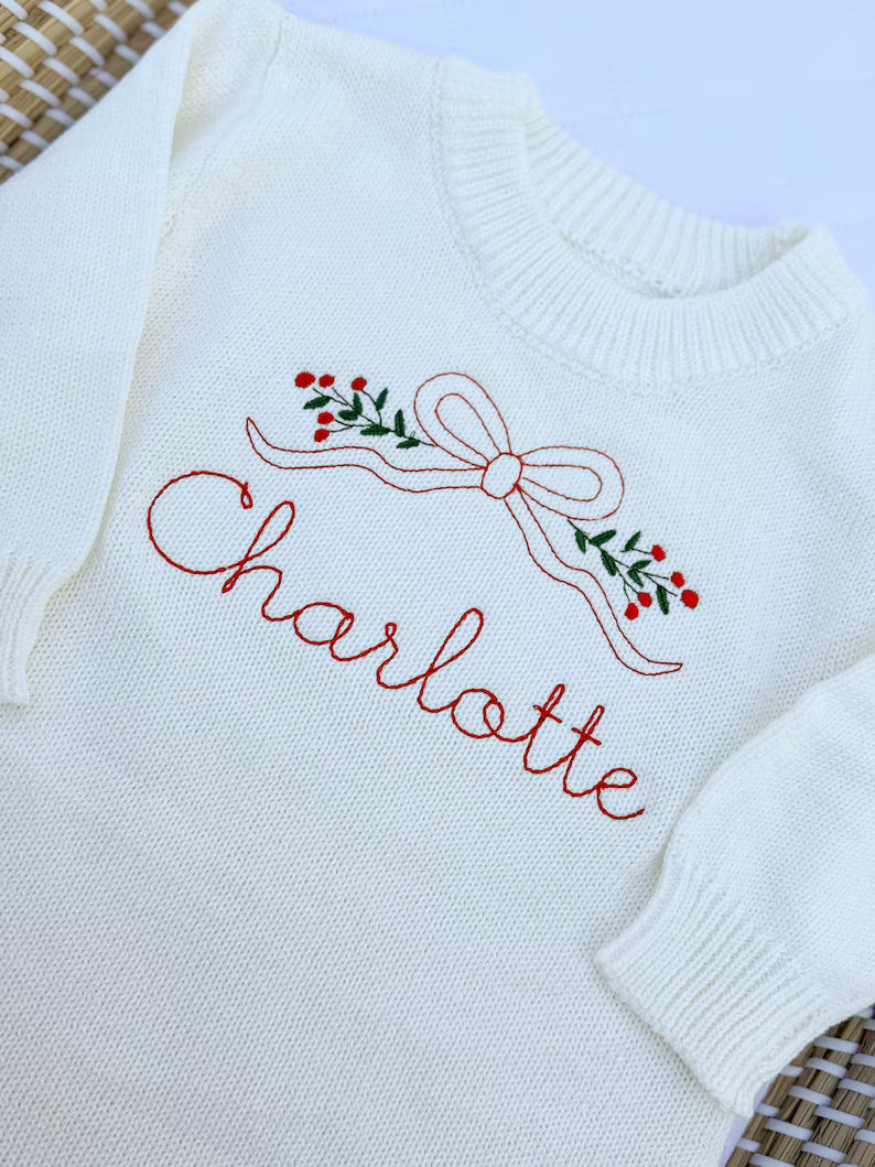 Christmas Bow + Name Romper - Girls Personalized Outfit