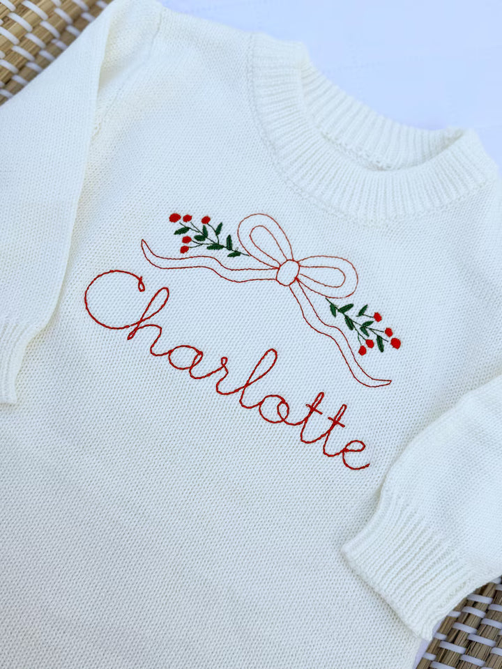 Christmas Bow + Name Romper - Girls Personalized Outfit