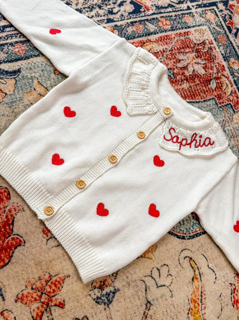 Custom Heart Cardigan - Girls Valentines Day Outfit
