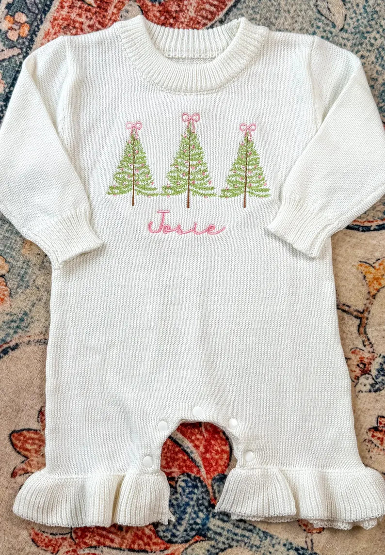 Custom Christmas Tree Romper - Girls Personalized Outfit