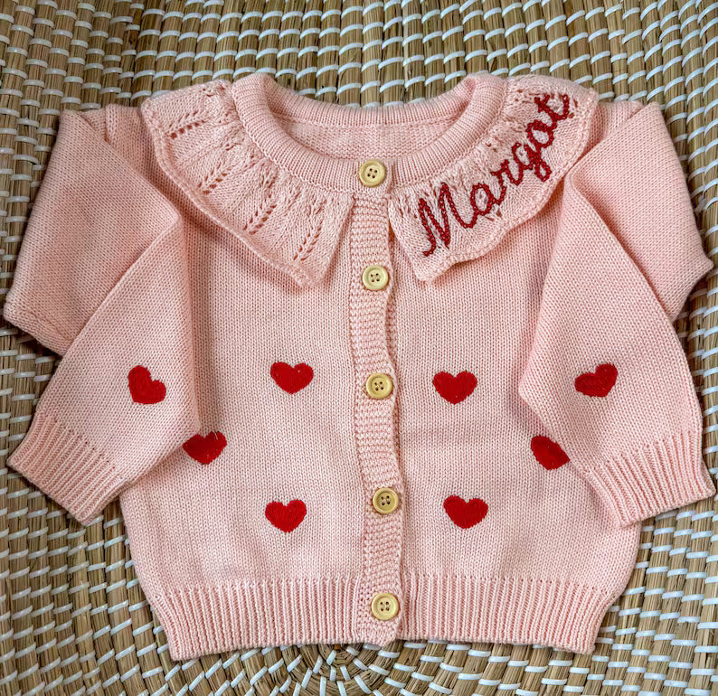 Custom Heart Cardigan - Girls Valentines Day Outfit