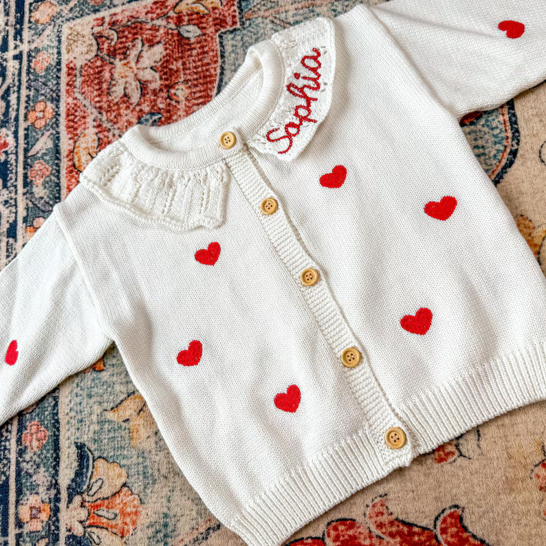 Custom Heart Cardigan - Girls Valentines Day Outfit