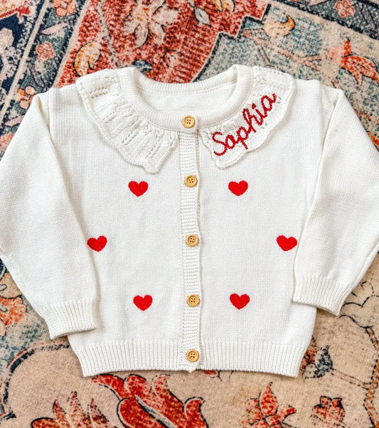 Custom Heart Cardigan - Girls Valentines Day Outfit