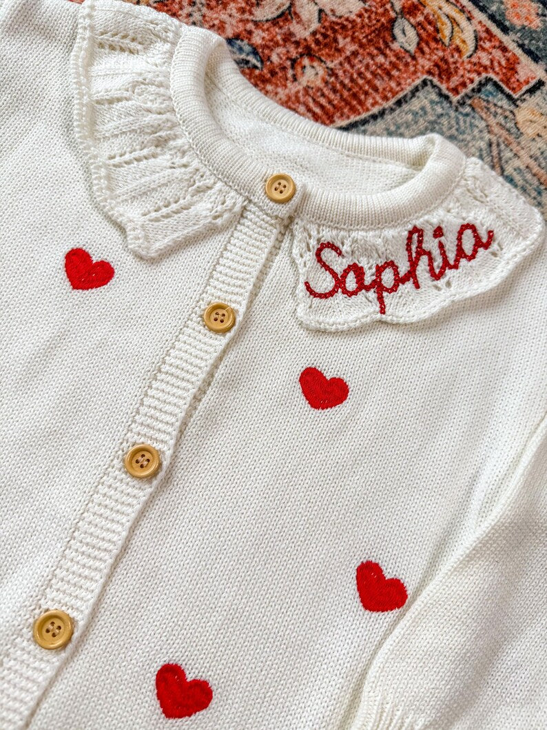 Custom Heart Cardigan - Girls Valentines Day Outfit