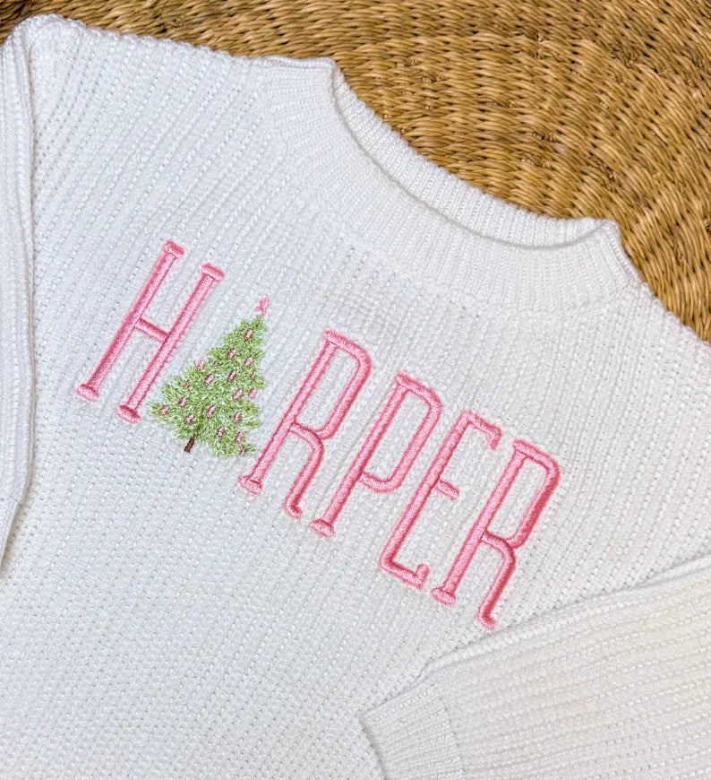 Custom Christmas Tree Name Sweater - Kids Personalized Christmas Outfit