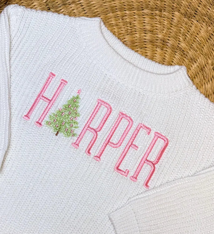 Christmas Tree & Name Sweater - Kids Personalized Christmas Outfit
