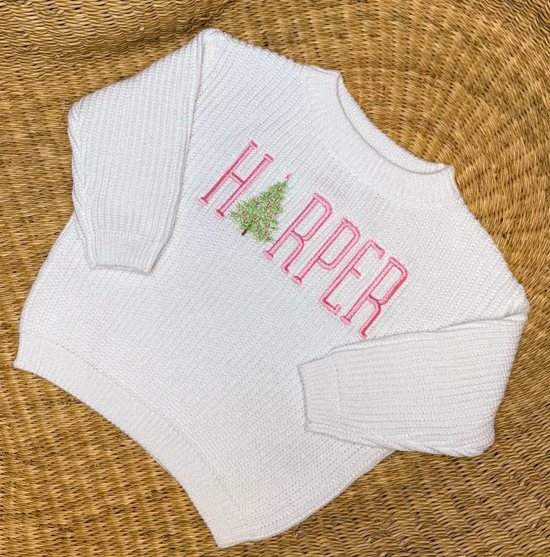 Custom Christmas Tree Name Sweater - Kids Personalized Christmas Outfit