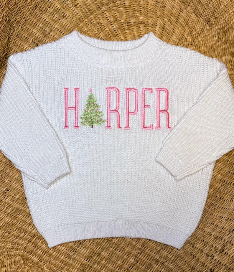 Custom Christmas Tree Name Sweater - Kids Personalized Christmas Outfit