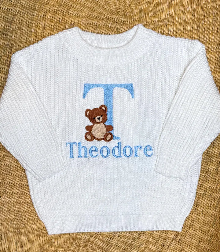 Teddy Bear Monogram Kids Personalized Sweater