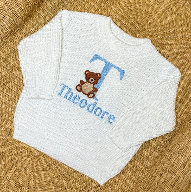 Teddy Bear Monogram Kids Personalized Sweater