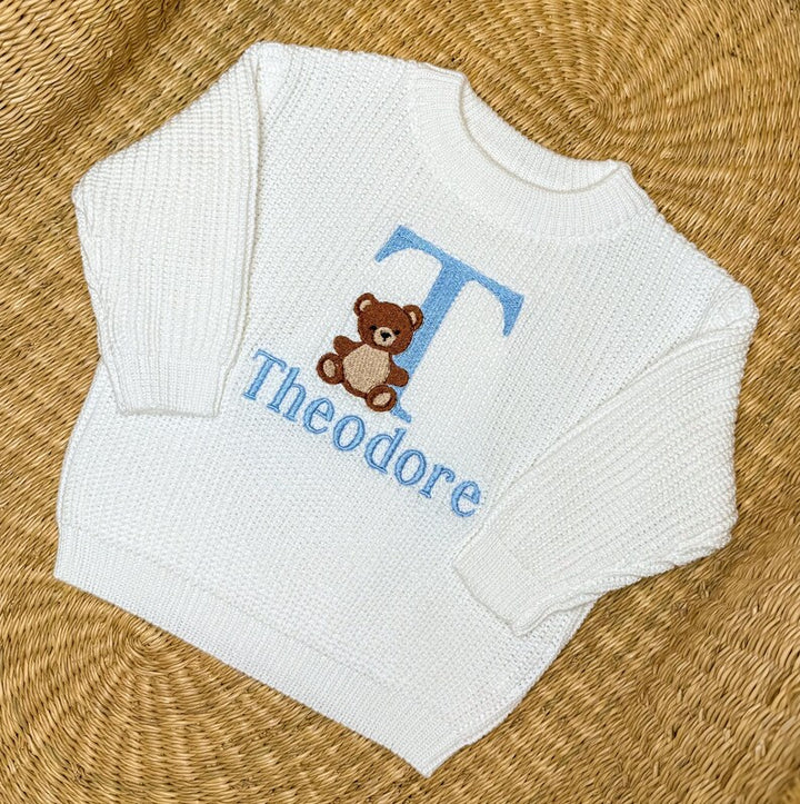 Teddy Bear Monogram Kids Personalized Sweater
