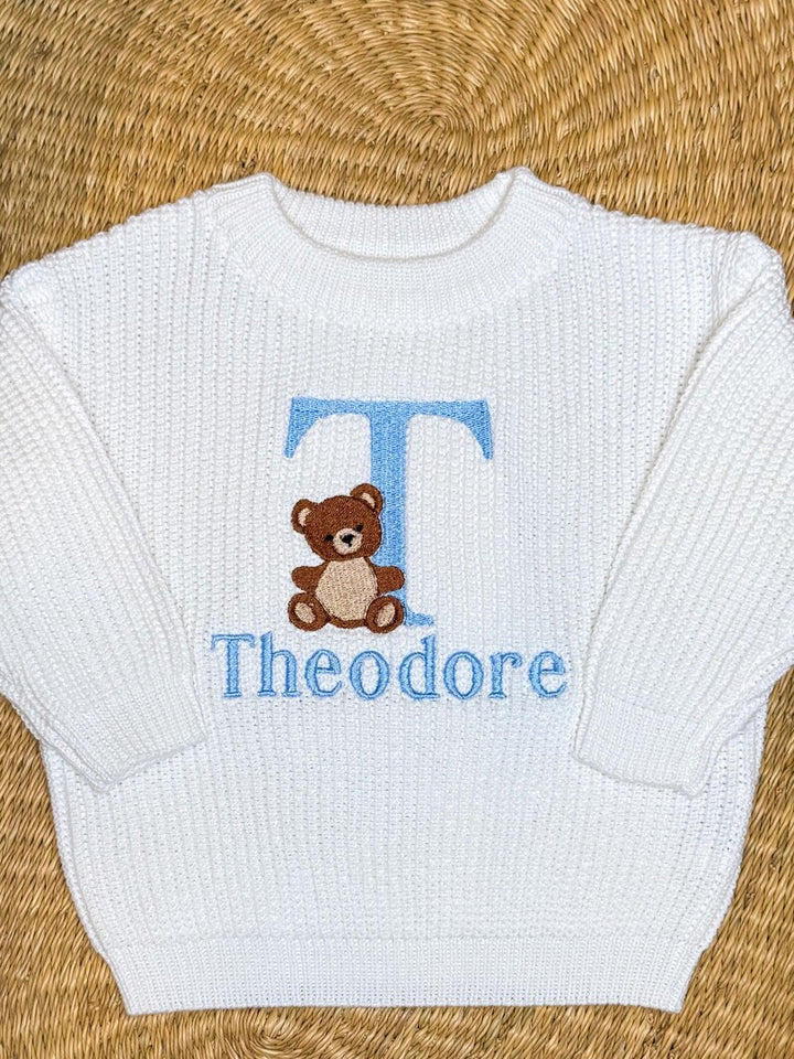Teddy Bear Monogram Kids Personalized Sweater