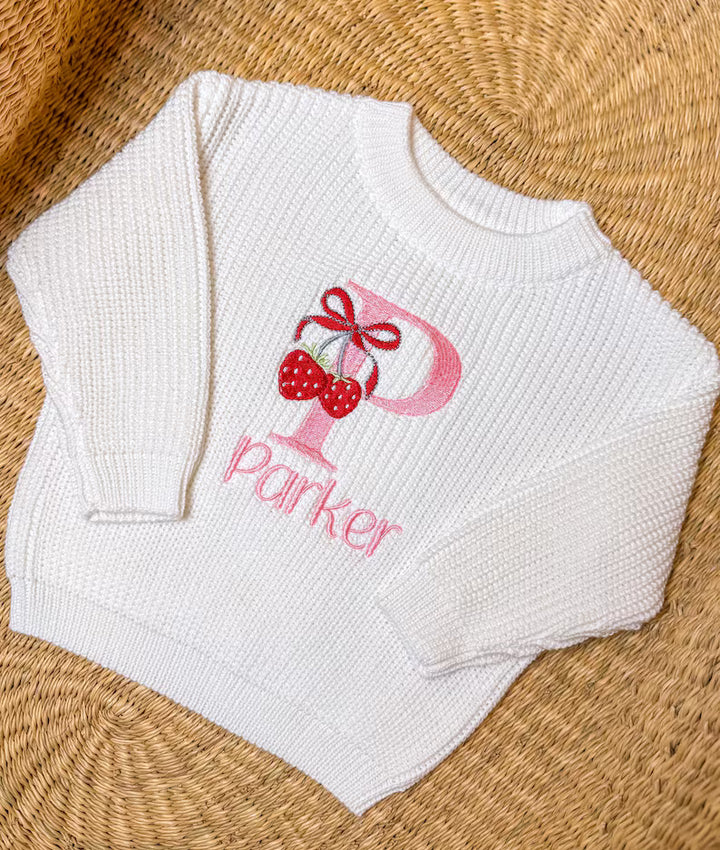 Strawberry Monogram Sweater - Girls Personalized Outfit