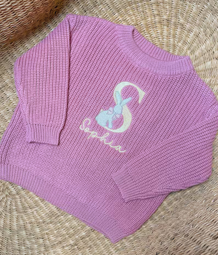 Easter Bunny Monogram Sweater - Girls Personalized Easter Outfit